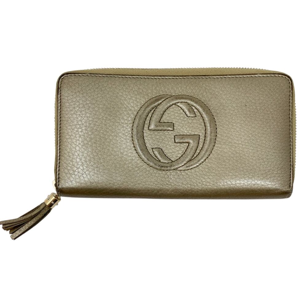 Gucci Soho Gold Leather Zip Around Continental Wallet Tassel